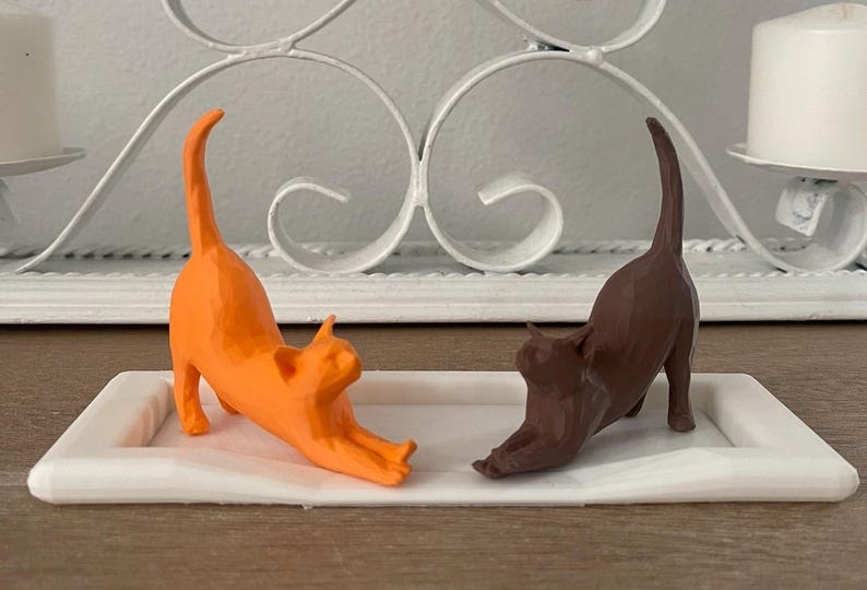 Portaanelli a forma di gatto / Portagioie con due gatti / Regalo per amanti dei gatti / Vassoio organizer per anelli / Portagioie / Decorazione con gatto stampata in 3D / Regalo per lei immagine 7