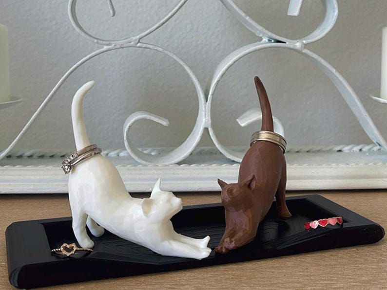 White and Brown Cat on a Black plate.