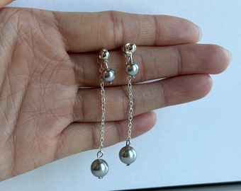 Minimalistische pareldruppeloorbellen | 925 sterling zilveren delicate lange bungelende oorbel