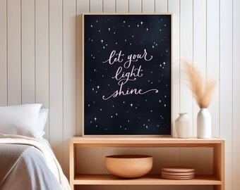 Let Your Light Shine Print, Bible Verse Calligraphy, Christian Home Decor (Digital Download)