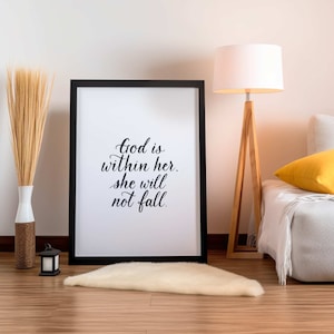God is within her she will not fall, Psalm 46:5, Scripture, Bible calligraphy lettering, Christian home decor, Printable art, Digital print