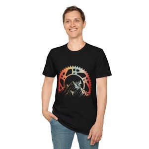Cyclist Mountains T-Shirt, Illustrated Graphic Bicycle Chain Design, Outdoor Bicycle Clothing, Gift Cyclist, Birthday Gift Cyclist