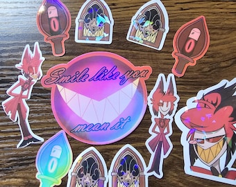 Pegatinas de vinilo de Alastor de Hazbin Hotel hechas por fans