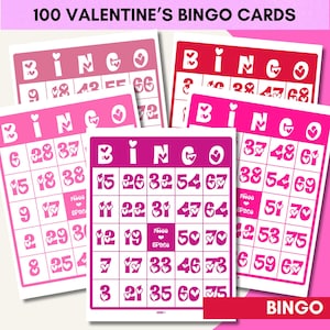 ¡Bingo de San Valentín y Galentine! ¡100 coloridas tarjetas de bingo de San Valentín! ¡Regalos, fiestas y aulas! ¡Niños y todas las edades! ¡Descarga instantánea!