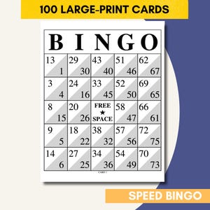Jumbo-snelheidsbingokaarten | Nieuwe manier van spelen! | 100 dubbelwerkende grootletter bingokaarten, 1 per pagina | Afdrukbare pdf Onmiddellijke download!