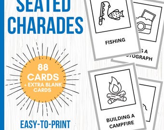 Seated Charades | For Seniors, Kids, and Anyone with Low Mobility | 88 Cards + Blank Bonus Cards (Digital Download)