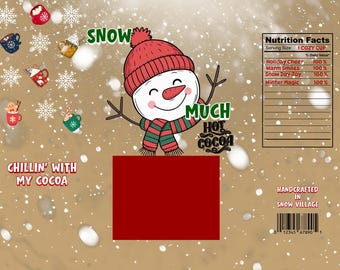 Snow Much Cocoa Pouch Template Winter Treat Bag printable snowman holiday packaging