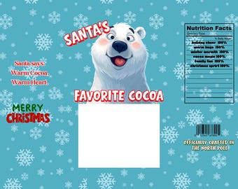 Santas favorite cocoa pouch template christmas treat bag printable polar bear holiday packaging