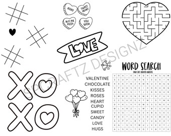 Valentine Activity Sheets for Kids | Valentine Worksheets | Classroom Valentine Games | Printable Valentine Activities | Digital Download