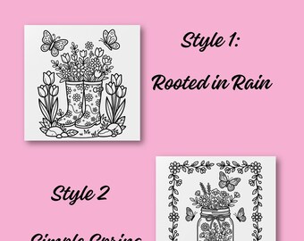 Spring Paint Canvas Duo DIGITAL DOWNLOAD, Set of 2 Flower Outlines for DIY Painting, Mason Jar & Rain Boot Template, Printable Art Outlines