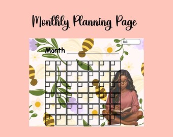 Printable Black Woman Planner Pages Set, Daily Planner, Monthly Calendar & Notes Pages, Floral Aesthetic Journal, Instant Download