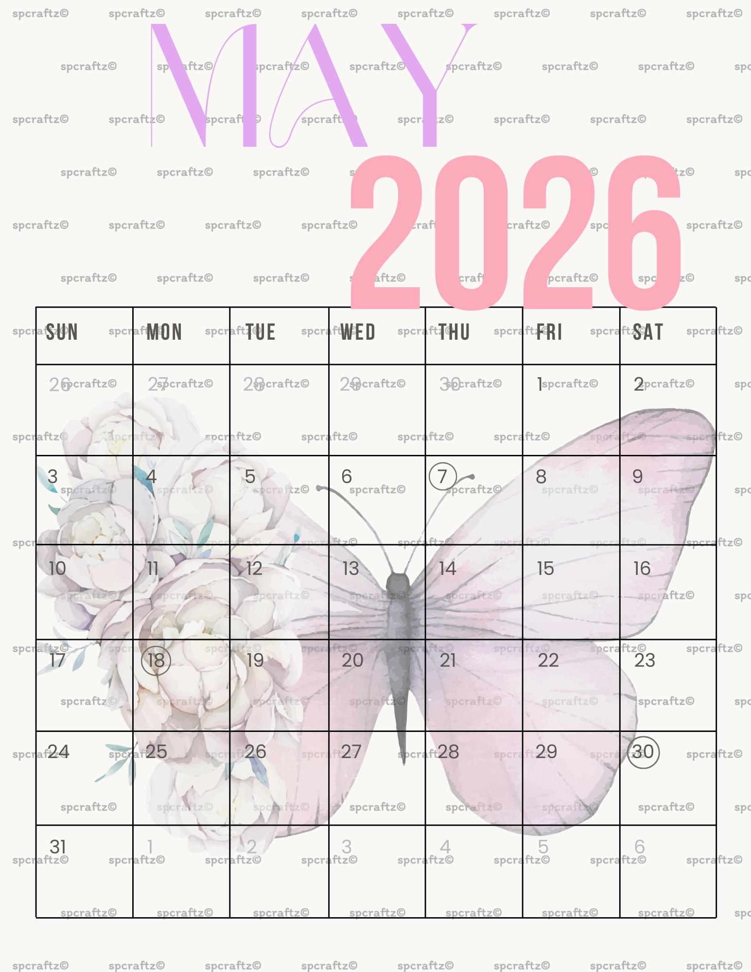 Calendario imprimible de mayo de 2026 con página de notas ...