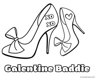 Galentine Baddie Paint Canvas | Valentine Paint Party Printable | High Heel Line Art | Girls Night Paint Download