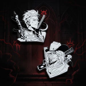 Devil Hunter Anime Enamel Pin, Gothic Game Character Brooch, Black White Line Art Pin, Inspired by Devil May Cry, Collector Gift