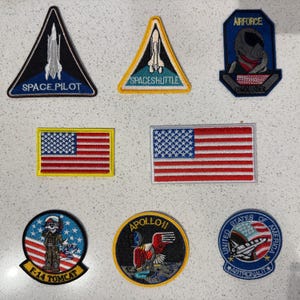 Space Shuttle Embroidered Patch, Apollo 11 Patch, Air Force Pilot Patch, USA Flag Iron On Patch, Aerospace Sew On Badge
