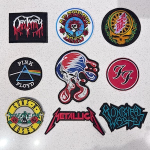 Aufnäher mit Rockband-Motiven, Heavy-Metal-Aufnäher mit Totenkopf und Rose, klassischer Rock-Punk-Aufnäher zum Aufbügeln für Jacken, Westen und Rucksäcke