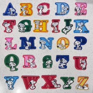 Cute Dog Alphabet Embroidered Patches A-Z, Initial Letter Iron On Patch, Colorful Monogram Applique for Jacket Bag Backpack DIY