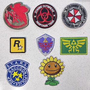 Zombie Survival Video Game Inspired Embroidered Patches, Tactical Response Team, Shield Crest, Sunflower, Gamer Iron On Patch