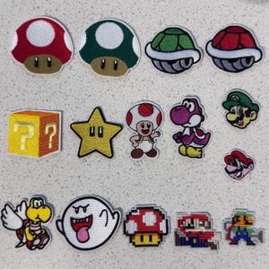 レトロビデオゲームにインスパイアされた刺繍パッチ、かわいいキノコと星亀のアイロン接着パッチ、ジャケットやバックパック用のピクセルゲーミング縫い付けアップリケ