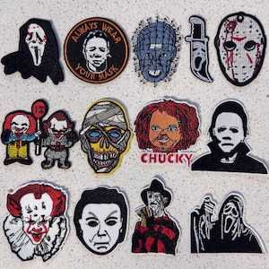 Classic Horror Inspired Embroidered Patches, Scary Movie Killer Iron On Patch, Halloween Slasher Sew On Applique for Jacket Backpack Vest