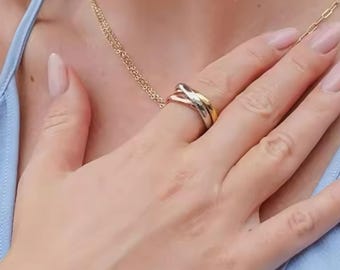 Triple Interlocking Rolling Ring Mixed Metal Stainless Steel Band Gold Silver Rose Gold Trinity Ring Fidget Anxiety Jewelry Promise Ring