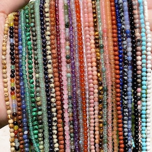 Cuentas sueltas de piedra natural redondas pequeñas de 2 mm y 3 mm: amatista, ojo de tigre, ágata y turmalina, para accesorios de joyería DIY.