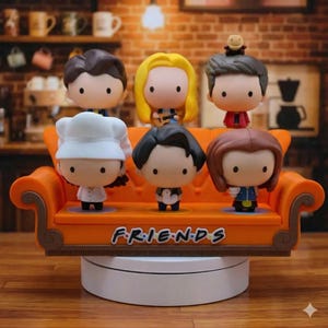 Ausstellungsständer für Freunde von Geschmack, orangefarbenes Sofa Couchregal, 3D-gedrucktes Sammlerregal für Happy Meal-Spielzeug für Erwachsene