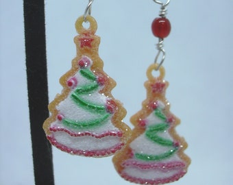 Cute glittery Christmas tree cookie earrings- weird punk edgy cool alt earrings - aesthetic earrings -weirdcore xmas earrings