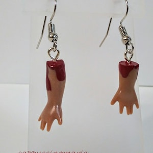 Unique bloody stump, severed hands horror dangle earrings - 'true crime'  punk jewelry - cool goth emo alt gift - weird Halloween