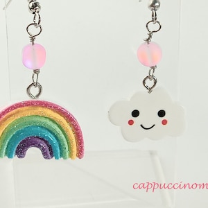 Glittery cute rainbow, cloud, star, heart kawaii kidcore earrings - lgbtq+ aesthetic lovecore scene jewelry pastel punk mismatch