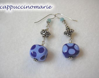 Funky polka dot earrings, handmade lampwork glass earrings, sterling and glass earrings, unique artisan dangle earrings, cool gift for her