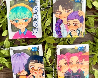 Huntrix x Saja Boys Polaroid Acrylic Charms | KPDH |  K-Pop Demon Hunters Keychains | 2.5" |  Zoeystery | Miromabby | Rujinu | Baby