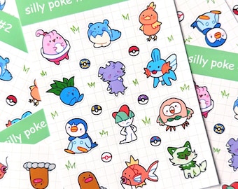 Silly Poké 2 Matte Sticker Sheet | 6" x 4" | A6 | Waterproof Vinyl Stickers