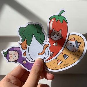 Stickers chats végétaux en papier | Chats végétariens | Stickers chat mignon