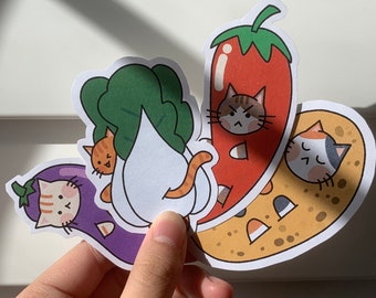 Vegetable Cat Paper Stickers | Veggie Cats | Cute Cat Stickers