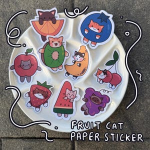 Papier autocollant chat fruité | Stickers chat mignon | Autocollants stationnaires