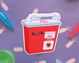 Kawaii Biohazard Sharp Container Sticker - Lab Tech Phlebotomist Gift, Lab Week