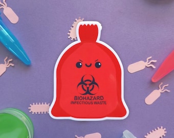 Kawaii Biohazard Waste Bag Sticker: Lab Tech Gift
