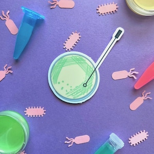 Petri Dish Loop/Pseudomonas Petri pegatina de placa/Pegatinas de microbiología/Regalos de laboratorio