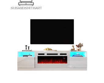 Entertainment with TV Stand featuring Electric Fireplace, Modern Design, Highlight Storage Cabinet, and Colorful Lights