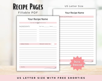 Redigerbara receptsidor - anpassningsbar receptsida - personliga receptblad - tomt recept - utskrivbart recept i PDF-format - minimalistiskt recept