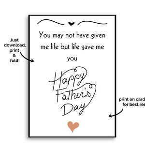 Printable Stepdad Father's Day Card; Printable Father's Day Card for ...