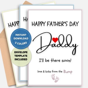Première carte de fête des pères ; Futur papa : une jolie carte à imprimer pour les futurs papas -- en TROIS couleurs -- avec un modèle d'enveloppe A7