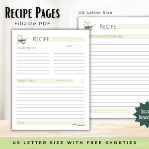 Fillable Recipe Pages PDF: type in your recipe or print & handwrite