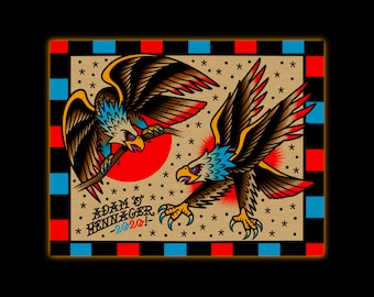 Eagles | Neo-Traditional Tattoo Flash Art Print | 11" x 14"
