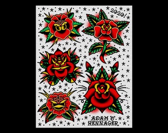 Roses | American Traditional Tattoo Flash Art Print | 11" x 14"