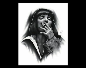 Mia Wallace | Pulp Fiction Fine Art Graphite Portrait Print | 11" x 14"