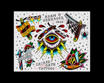 Straight Razors | Neo-Traditional Tattoo Flash Art Print | 11" x 14"