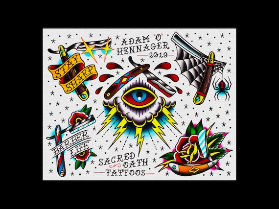 Straight Razors | Neo-traditional Tattoo Flash Art Print | 11