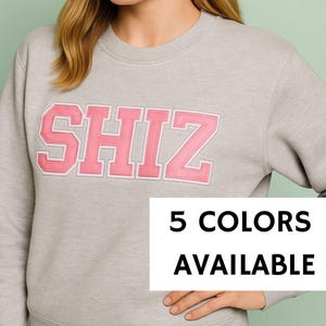 Sudadera Wicked SHIZ con letras universitarias, suéter con parche de letras en varios colores, regalo para fans de Wicked, regalo para el Día de la Madre, regalo para ella